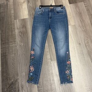 DRIFTWOOD Blue Skinny Jeans with Floral Embroidery